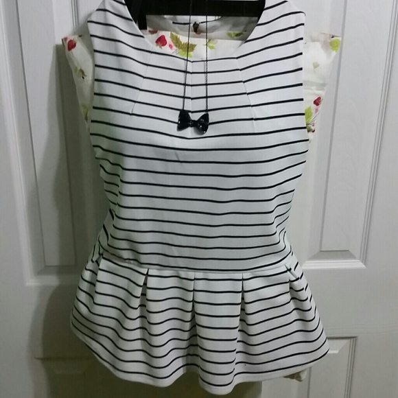 White and Black Striped Peplum