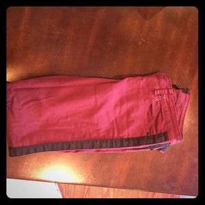 Burgundy and black striped jeans