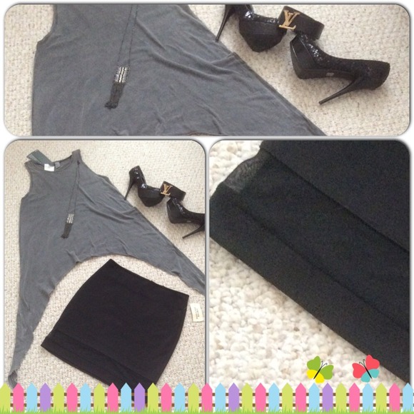 Charcoal Grey Long Length Tank Style Top w/Long Sides - Picture 3 of 4