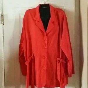 Orange button down jacket with tie
