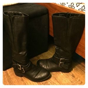Black leather riding boots