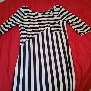 Short beige with navy lines dress