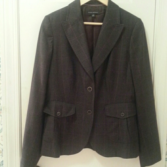 Women's Brown Wool Plaid Suit Jacket