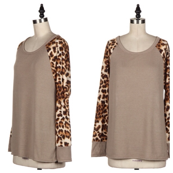 Boutique Brand Tops - Leopard Raglan (Taupe)