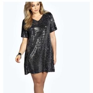 AMELIE SEQUIN STRIPE V NECK SHIFT DRESs