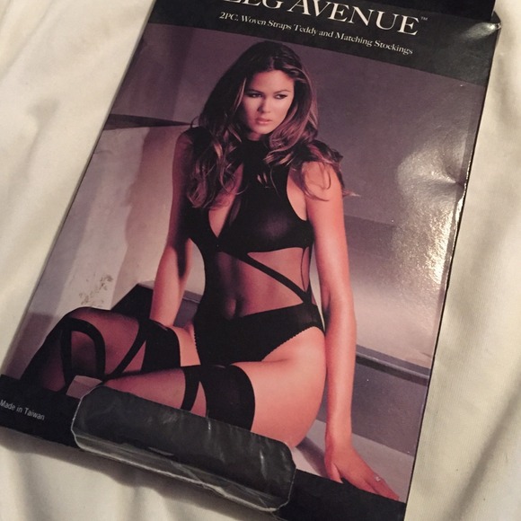 2 piece Woven Straps Teddy and matching Stockings