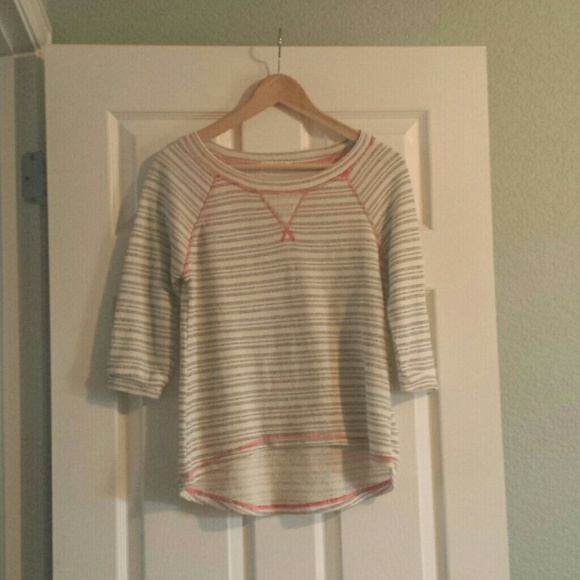 Striped knit top with contrast stitching