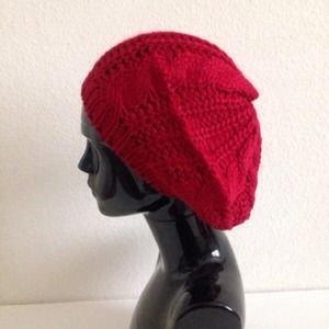 Dark Red Lips Slouchy Beanie