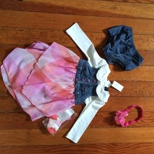 Baby Girl Pink & Denim 5 Pc Outfit