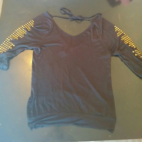 Black gold studded rayon 1/2 sleeve blouse