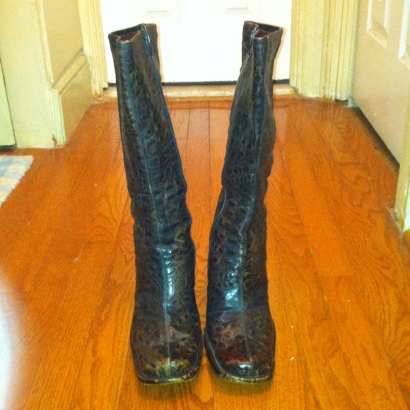 🎉HP🎉 🍂🍁 Fall Italian Crocodile Brown Leather Boots Sz 41 - Picture 2 of 4