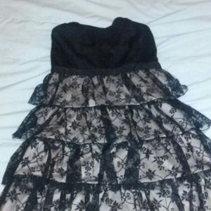 strapless lacy black/tan dress