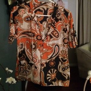 Jcrew orange, and navy paisley shirt