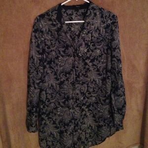 Dark Blue Paisley Long Sleeve Long Shirt