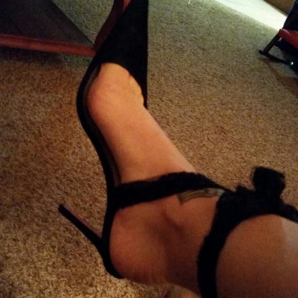 Christian Loublutin Black Satin and Lace Pumps