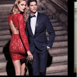 Express Red long sleeve lace backless dress