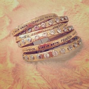 Metallic Gold Humanity Bracelet with Crystals