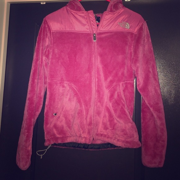 Size small pink fuzzy North Face jacket
