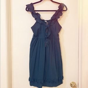 👗🎉REDUCED Modcloth Dark Teal Ruffle Zipper Dress