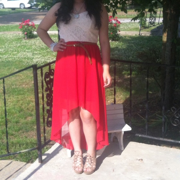 Red long and short dress