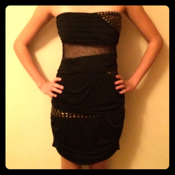 *PLEASE BUY!!!* Black gold studded strapless dress