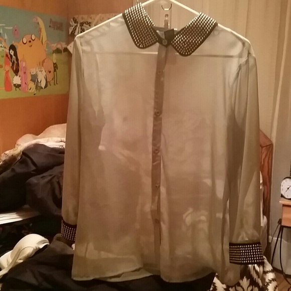 Sheer Teal Stud Shirt - Picture 4 of 4