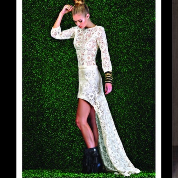 Alexis lace high low skirt and top.