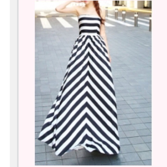 Strapless Long Striped Dress