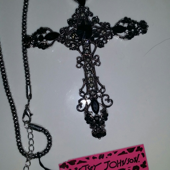 Betsey johnson black cross necklace