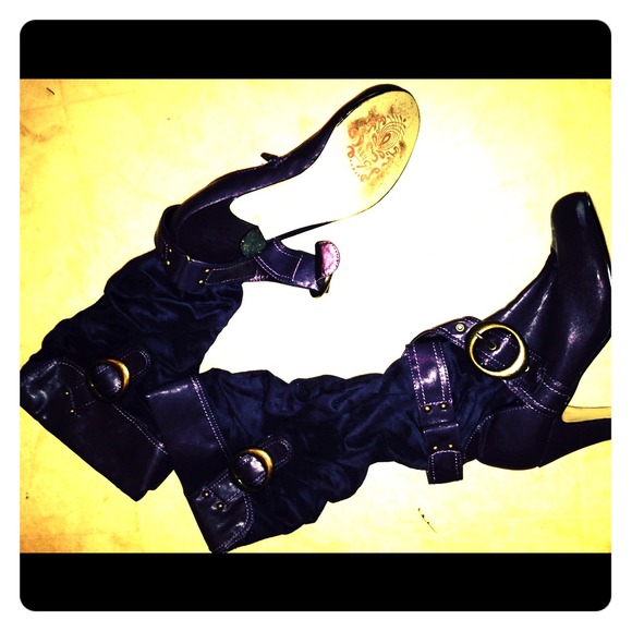 Purple Faux Suede n Leather Boot