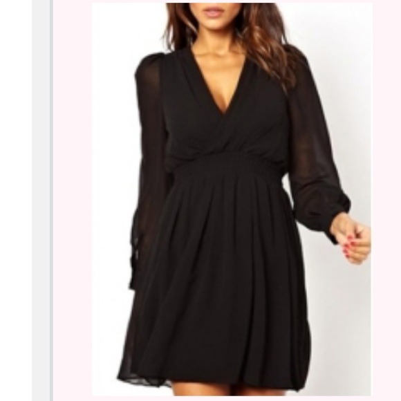 A Line Design Solid Black Chiffon Dress