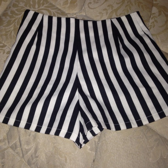 Black and white striped high waisted shorts