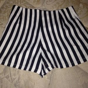 Black and white striped high waisted shorts