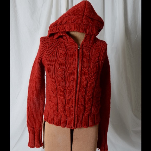 Red sweater with a hood