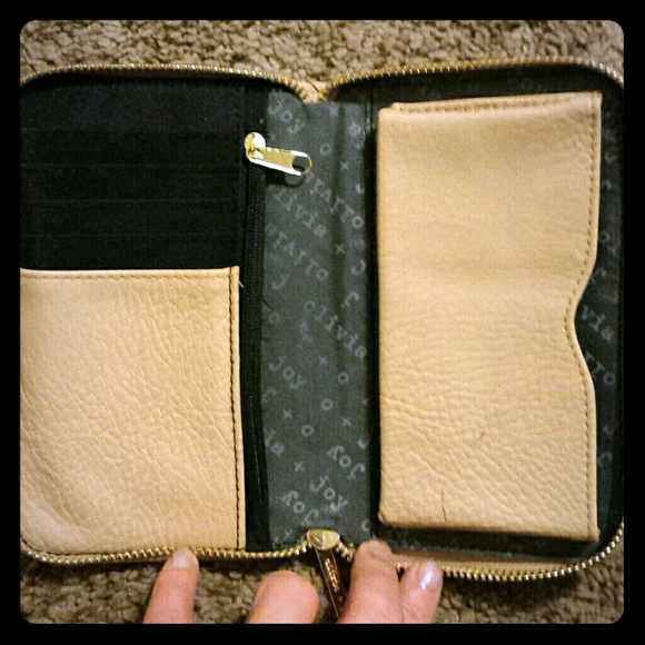 Tan and cream olivia + joy wallet/phone case