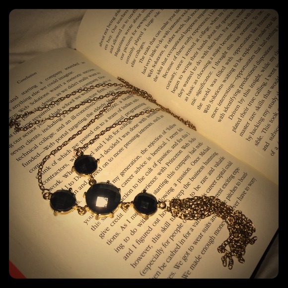 Long Gold & Navy Necklace
