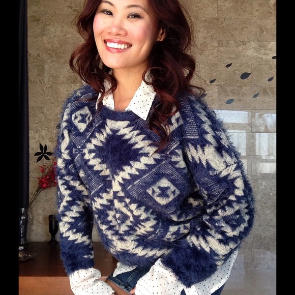 Splendeur's Boutique Pick Sweaters - 🌷BUNDELED🌷Blue Fair Isle Aztec Eyelash Yarn