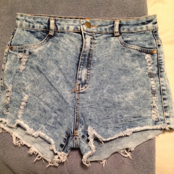 High waisted distressed shorts