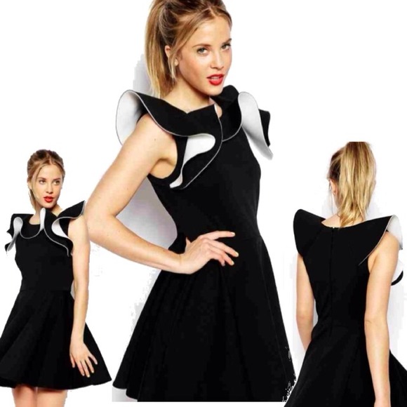 ASOS Extreme Ruffle Neck Premium Skater Dress