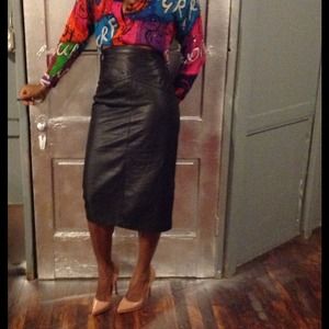 High waist leather vintage skirt
