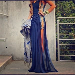 La Femme Navy Blue Prom Dress #19737