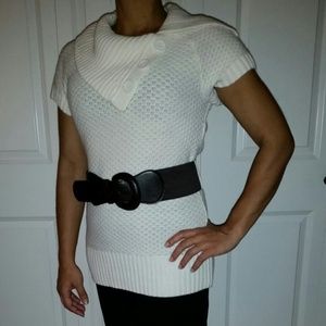 Winter white button wrap style sweater