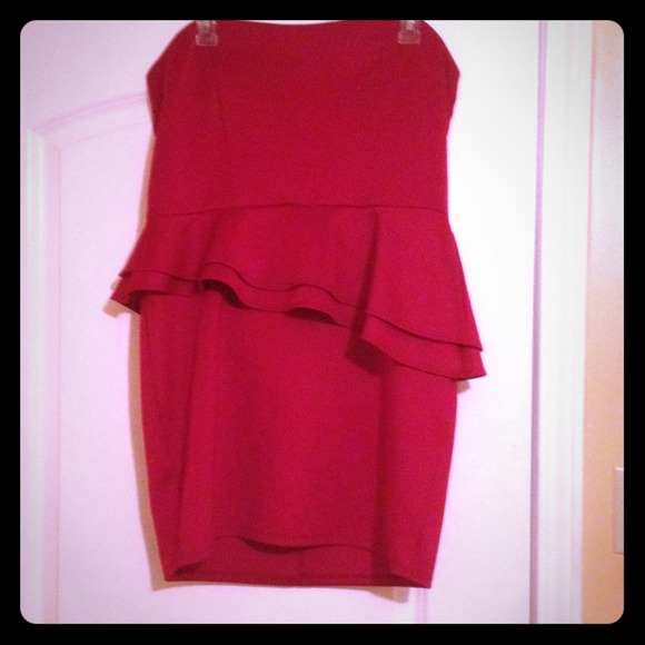 Red asymmetrical Peplum dress!