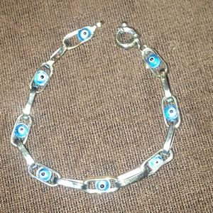 White gold evil eye bracelet