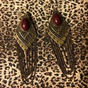 Gold stone dangle earrings