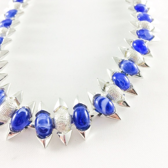 Vintage Blue Bead Spike Necklace Possibly Lisner