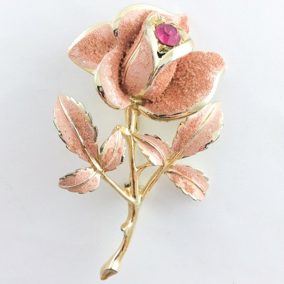 Vintage Florenza Sugar Rhinestone Rose Brooch Pin