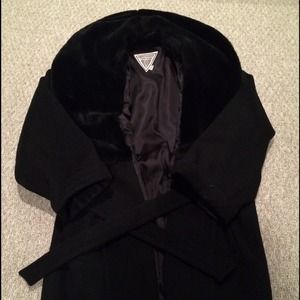 Black wool with fur collar wrap jacket
