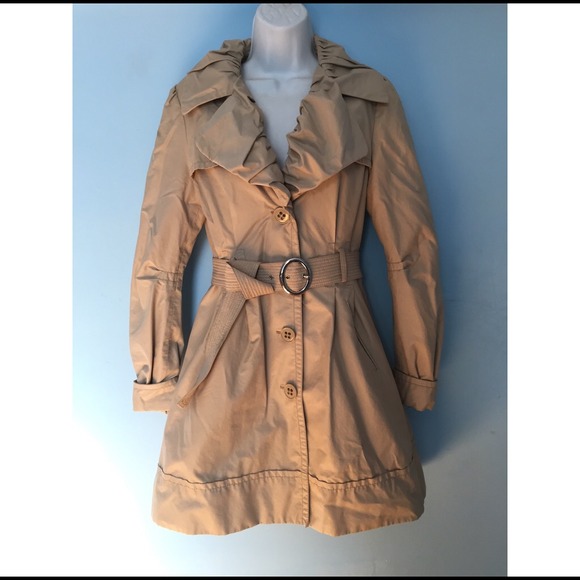 Laundry trench coat ruffle high collar size M