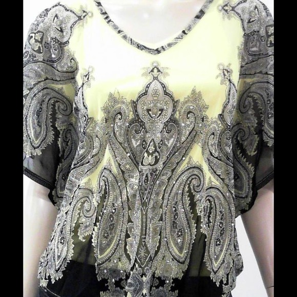 Yellow and Black Sheer Top, Small/Petite